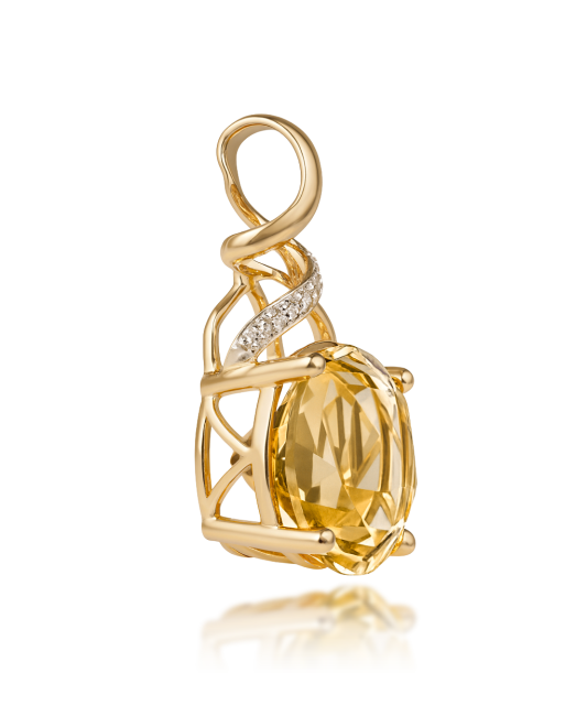 Yellow gold pendant with citrine and diamonds