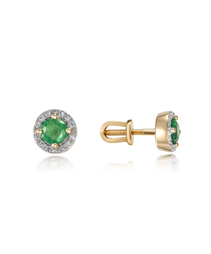 Yellow gold earrings with emeralds and diamonds
