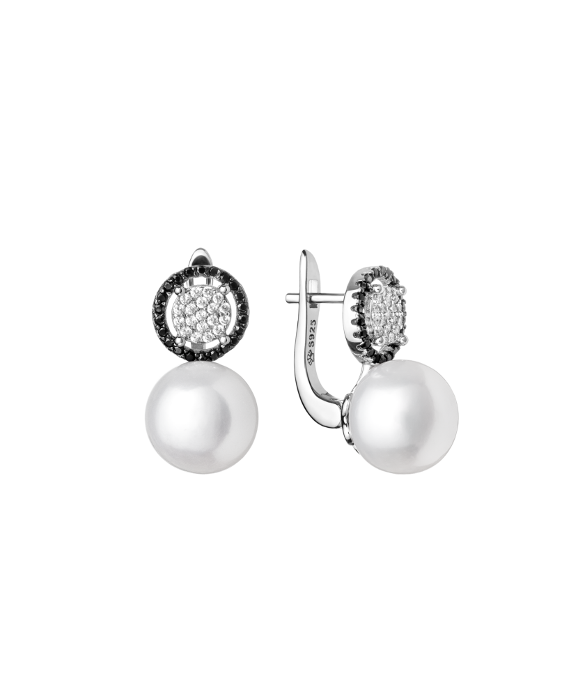 Sterling silver earrings with pearls and zircons