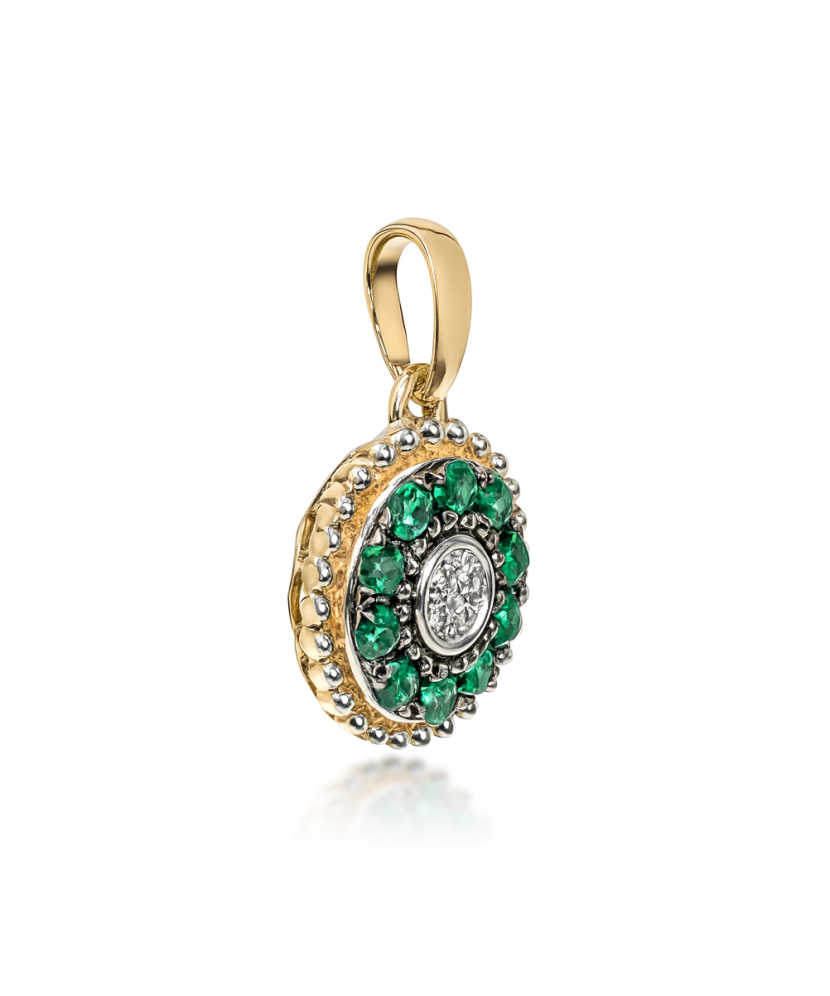 Yellow gold pendant with emeralds and diamonds