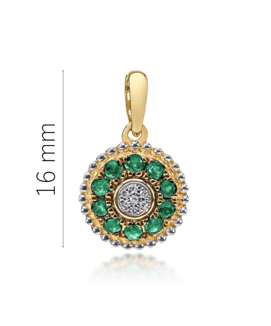 Yellow gold pendant with emeralds and diamonds