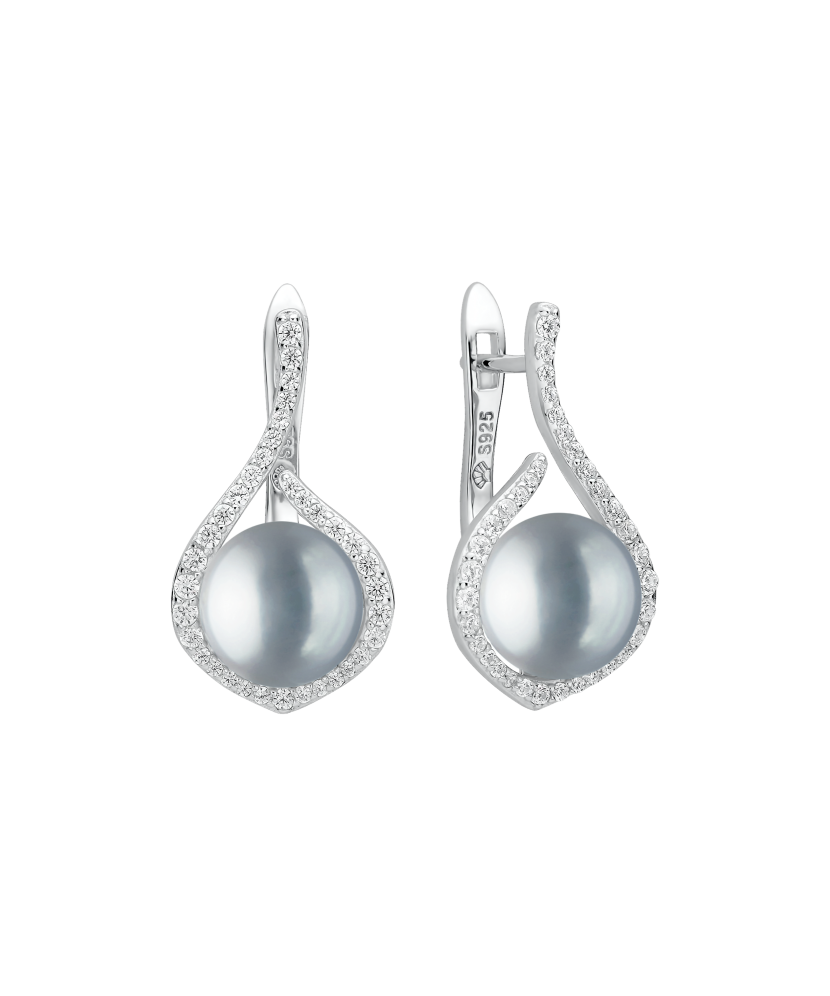 Sterling silver earrings with pearls and zircons