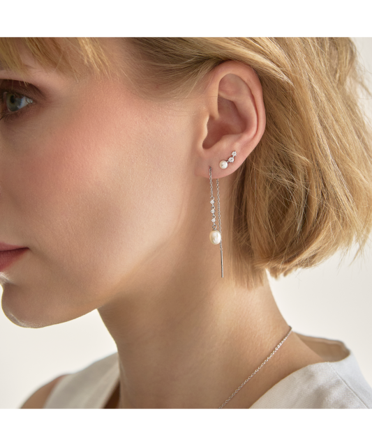 Sterling silver earrings with pearls and zircons