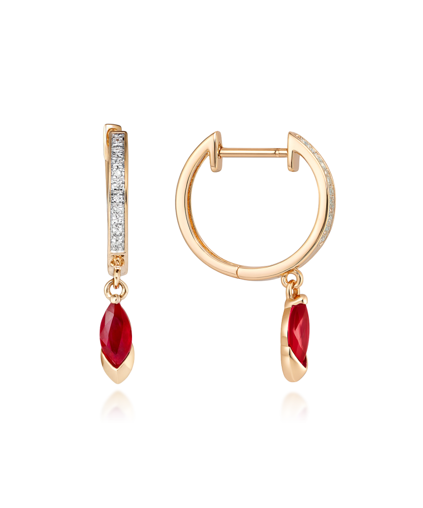 Gold earrings with rubies and diamonds