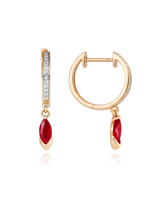 Gold earrings with rubies and diamonds
