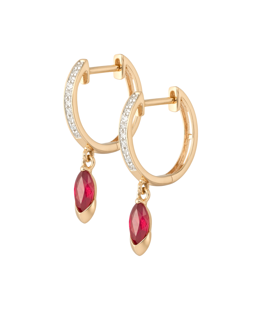 Gold earrings with rubies and diamonds