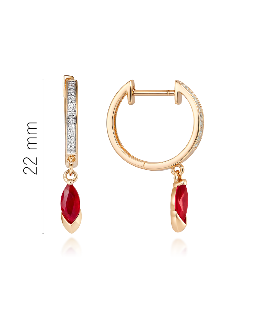 Gold earrings with rubies and diamonds