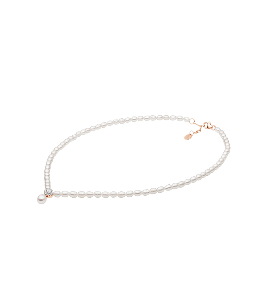 Pearl Necklace With Gold Plated Silver and Zircon Pendant