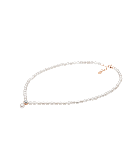 Pearl Necklace With Gold Plated Silver and Zircon Pendant