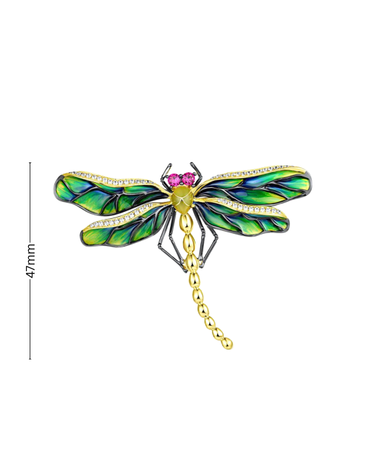 Gold-plated Silver brooch with nano rubies, enamel and zircons