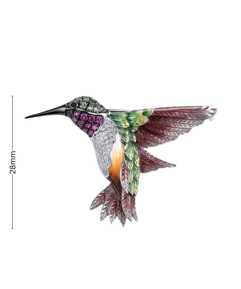 Gold-plated Silver brooch with nano rubies, enamel and zircons