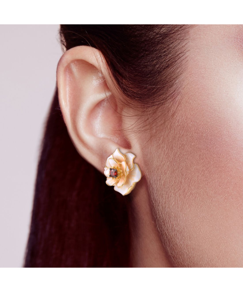 Gilded sterling silver earrings with zircons and enemal