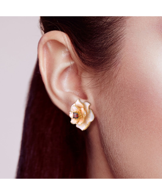 Gilded sterling silver earrings with zircons and enemal