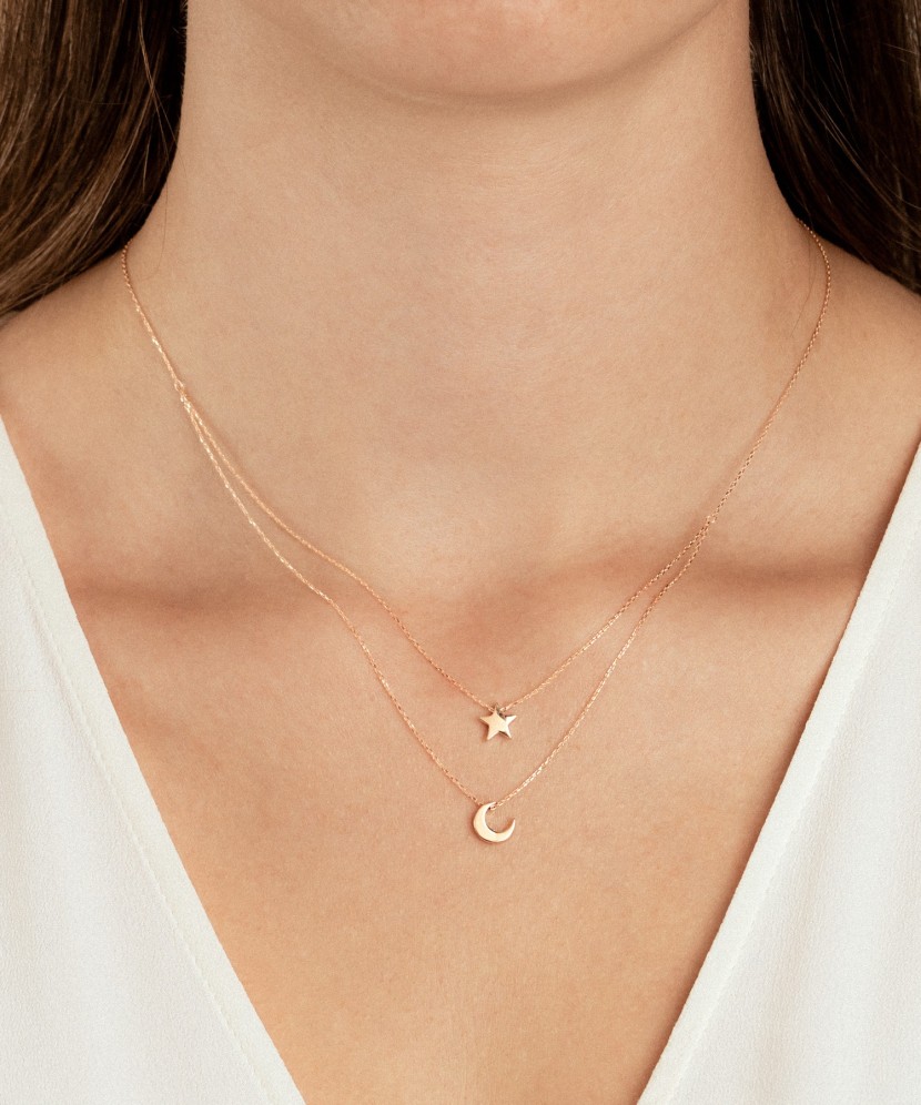 Double gold chain with pendants "star ir moon"
