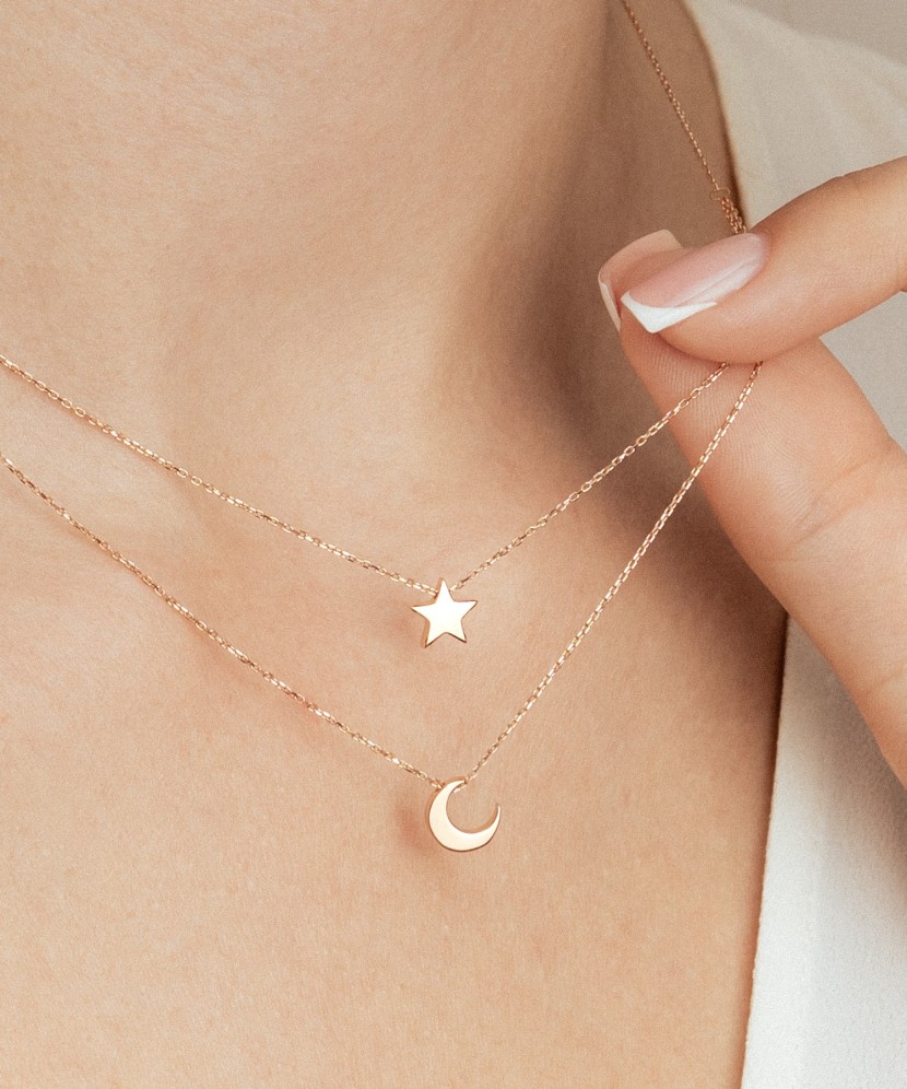 Double gold chain with pendants "star ir moon"