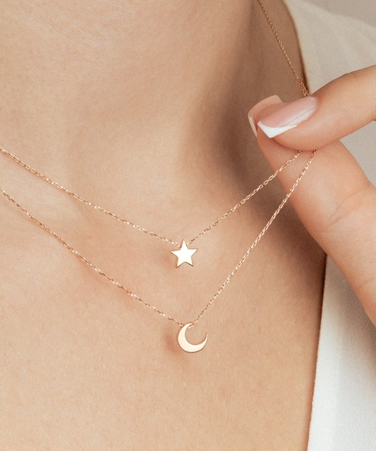 Double gold chain with pendants "star ir moon"