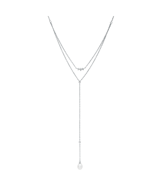 Hopeinen ketju helmiriipuksella ja zirkoneilla
