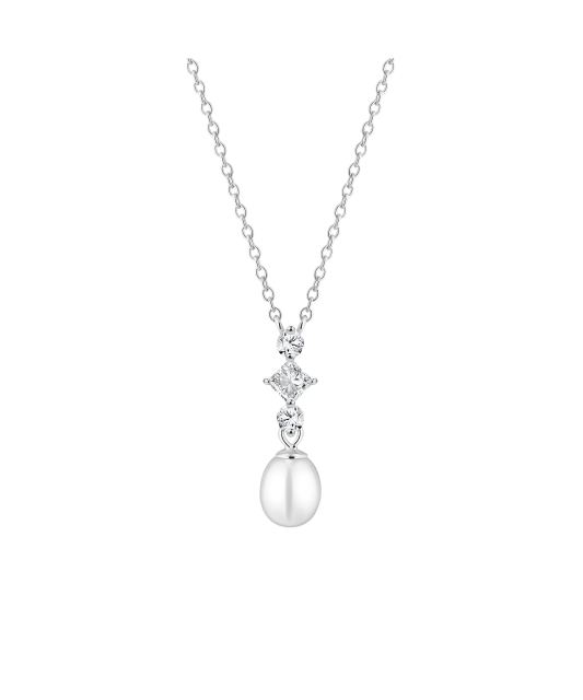 Sterling silver chain with pearl pendant and zircons