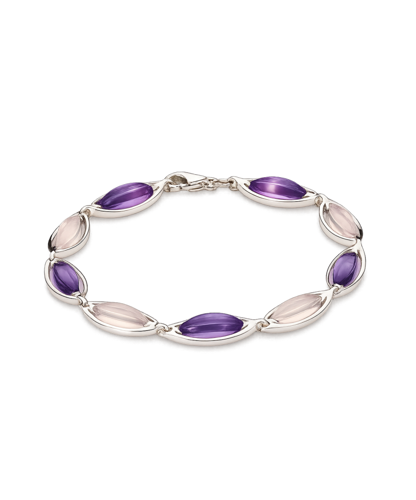 Sterling Silver bracelet with amethysts and rose quartz
