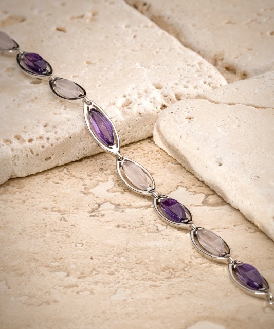 Sterling Silver bracelet with amethysts and rose quartz