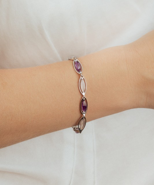 Sterling Silver bracelet with amethysts and rose quartz