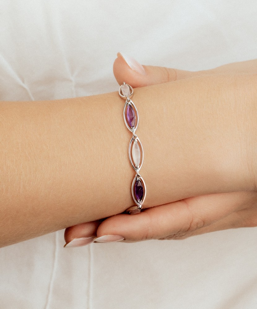 Sterling Silver bracelet with amethysts and rose quartz