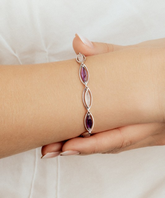 Sterling Silver bracelet with amethysts and rose quartz