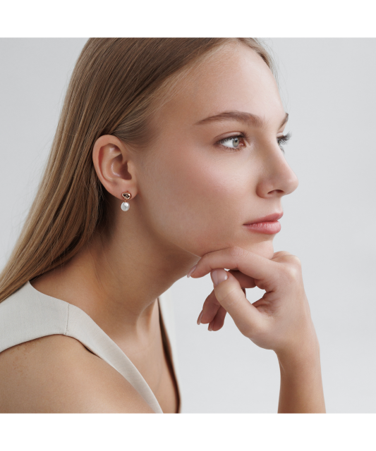 Gilded sterling silver earrings with pearls