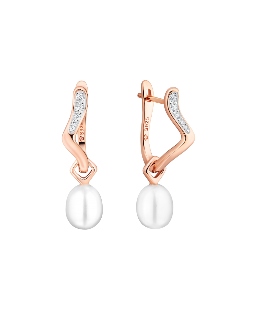 Gilded sterling silver earrings with pearls and zircons