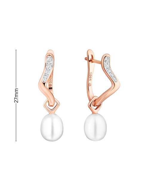 Gilded sterling silver earrings with pearls and zircons
