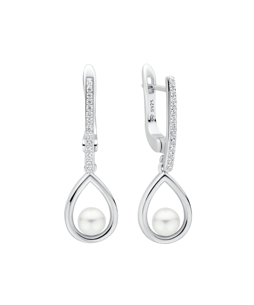 Hopeiset korvakorut helmillä ja zirkonia