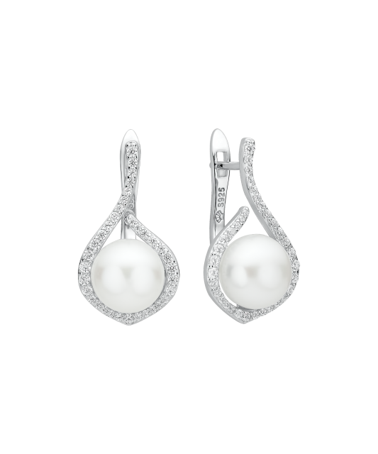 Sterling silver earrings with pearls and zircons
