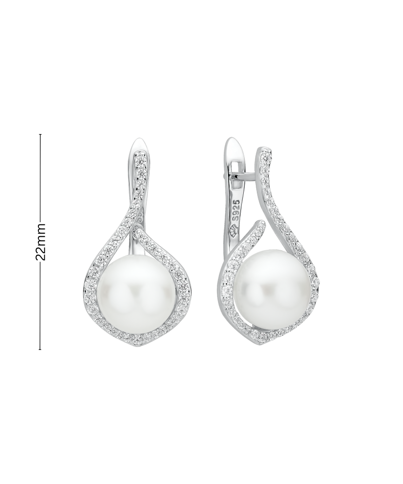 Sterling silver earrings with pearls and zircons