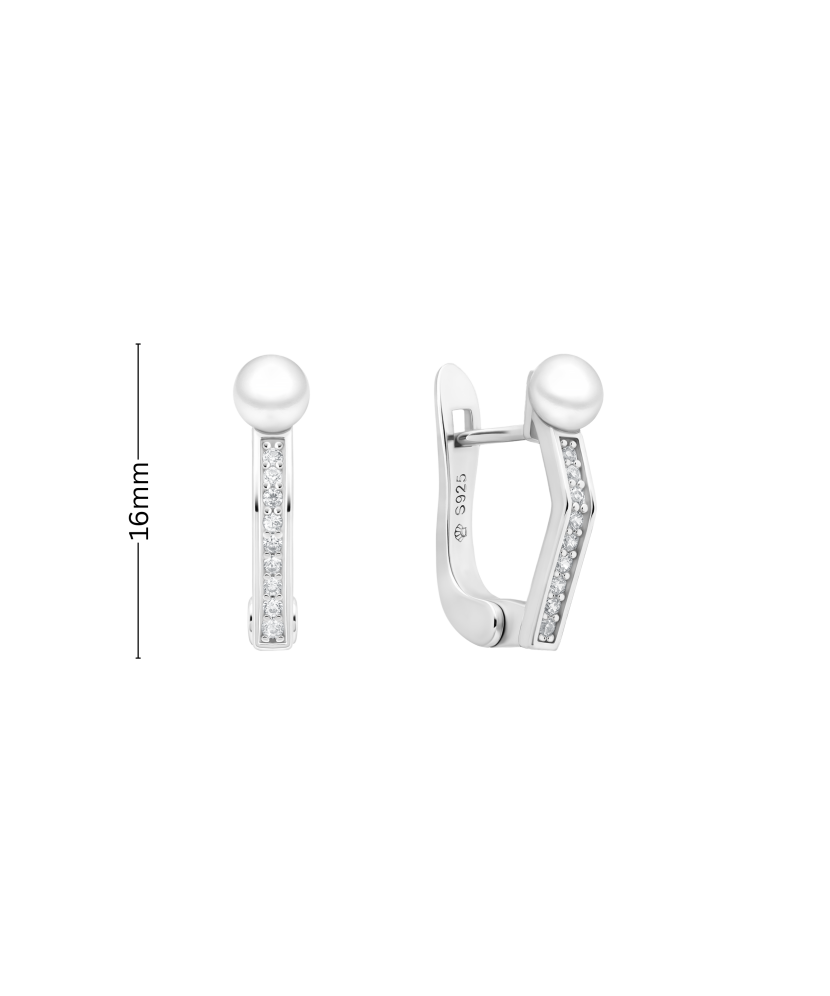 Hopeiset korvakorut helmillä ja zirkonia