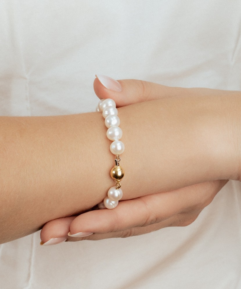 Bracelet with pearls and gold 10mm