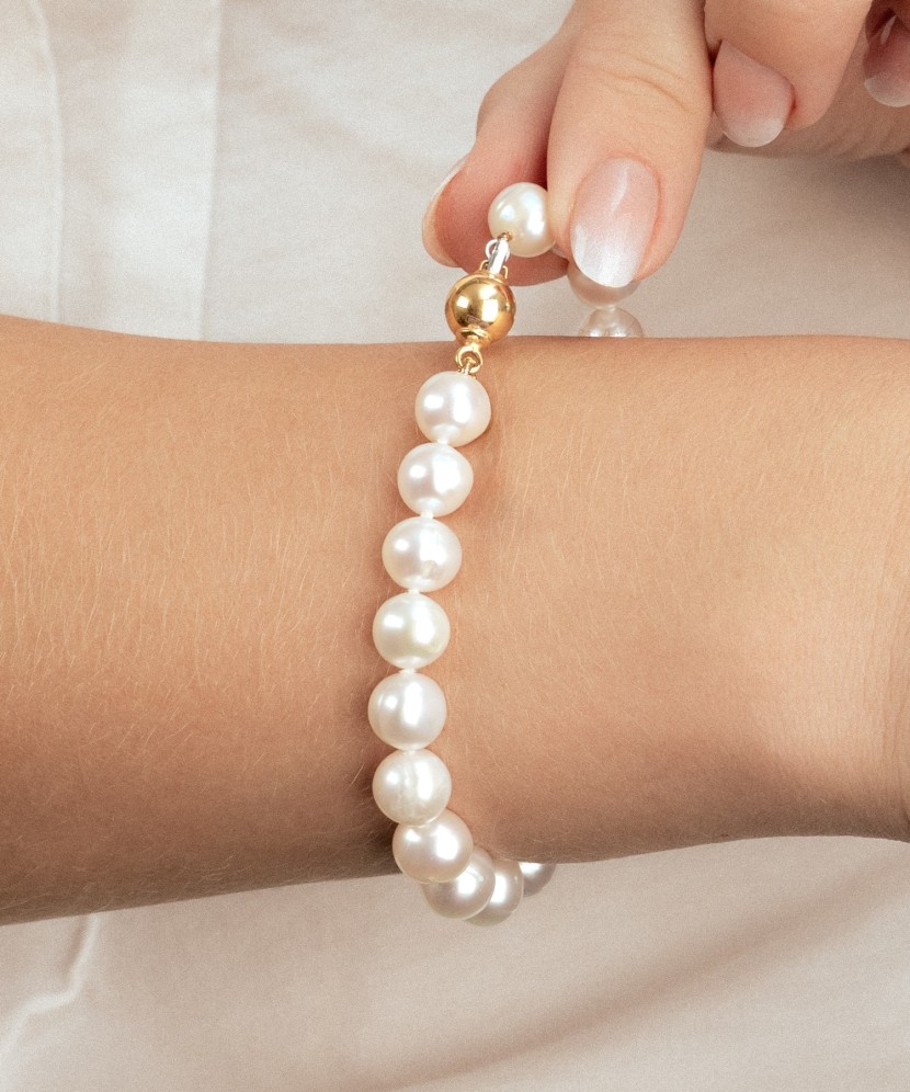 Bracelet with pearls and gold 10mm