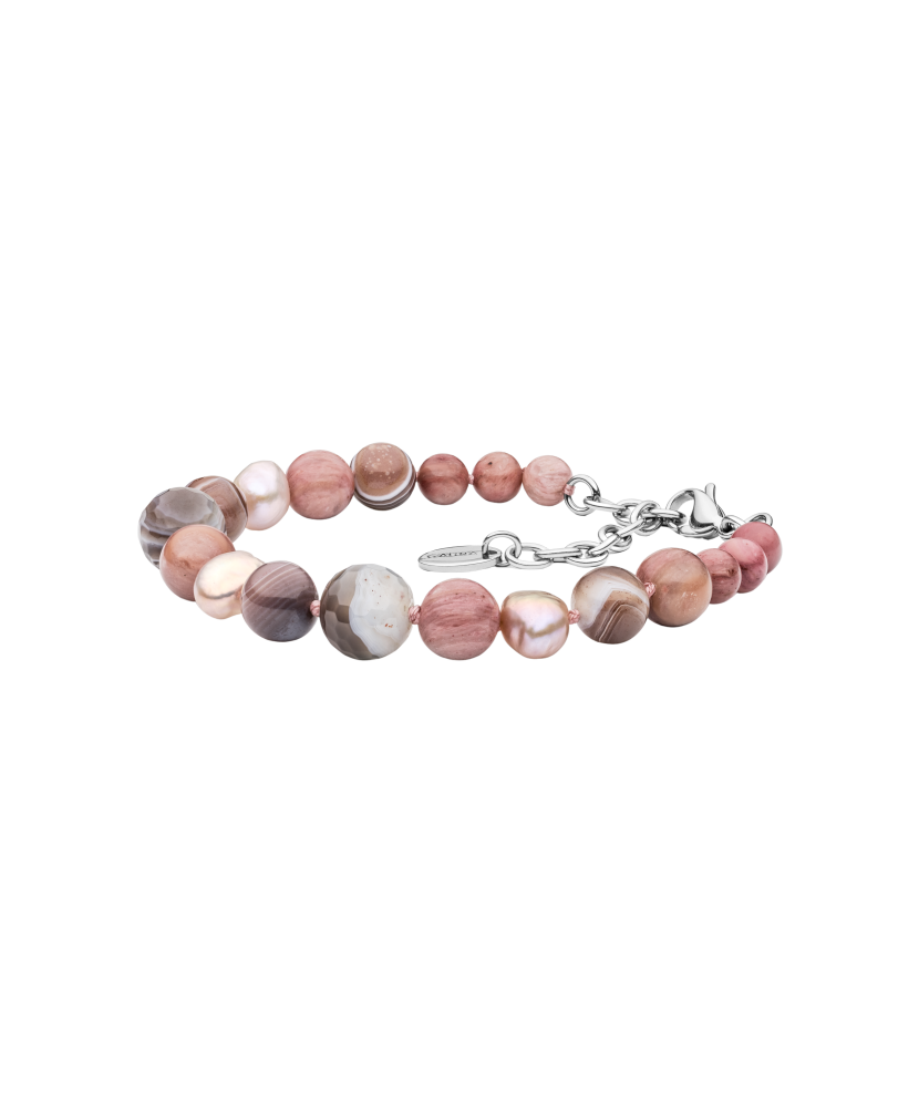 Bracelet with pearls, agate and rhodolites