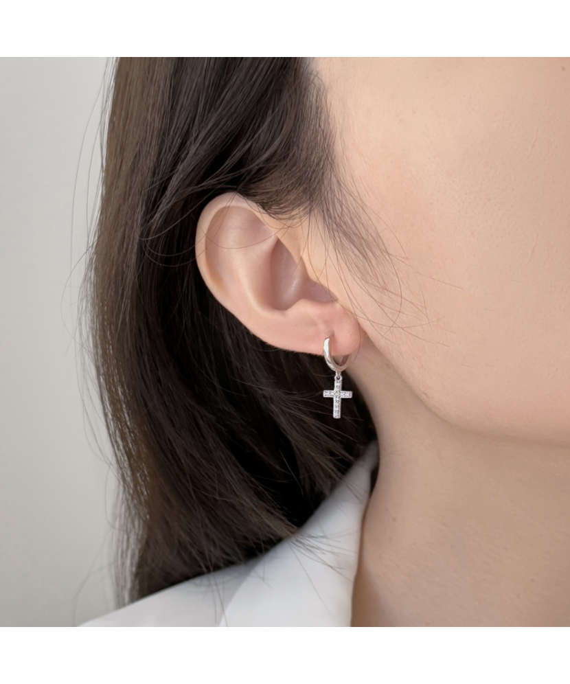 Sterling silver earrings with zircons "Crosses"