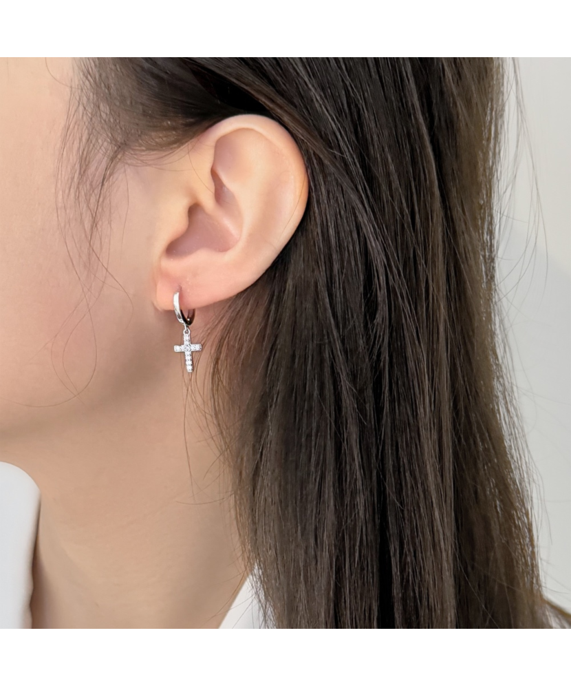 Sterling silver earrings with zircons "Crosses"