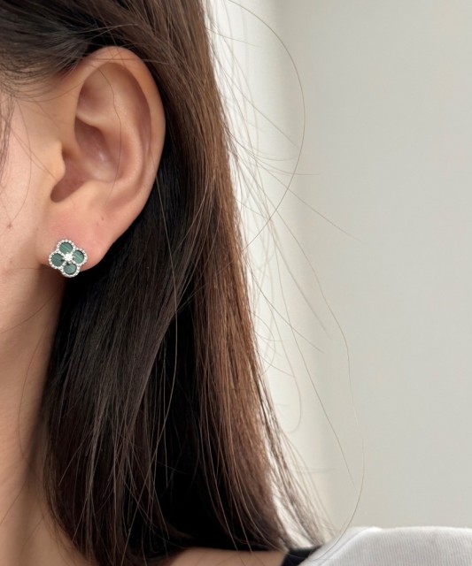 Gold-plated sterling silver earrings with malachite and zircons