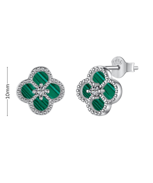 Gold-plated sterling silver earrings with malachite and zircons