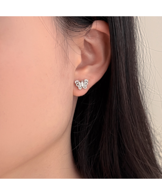 Sterling silver earrings with zircons "butterfly"