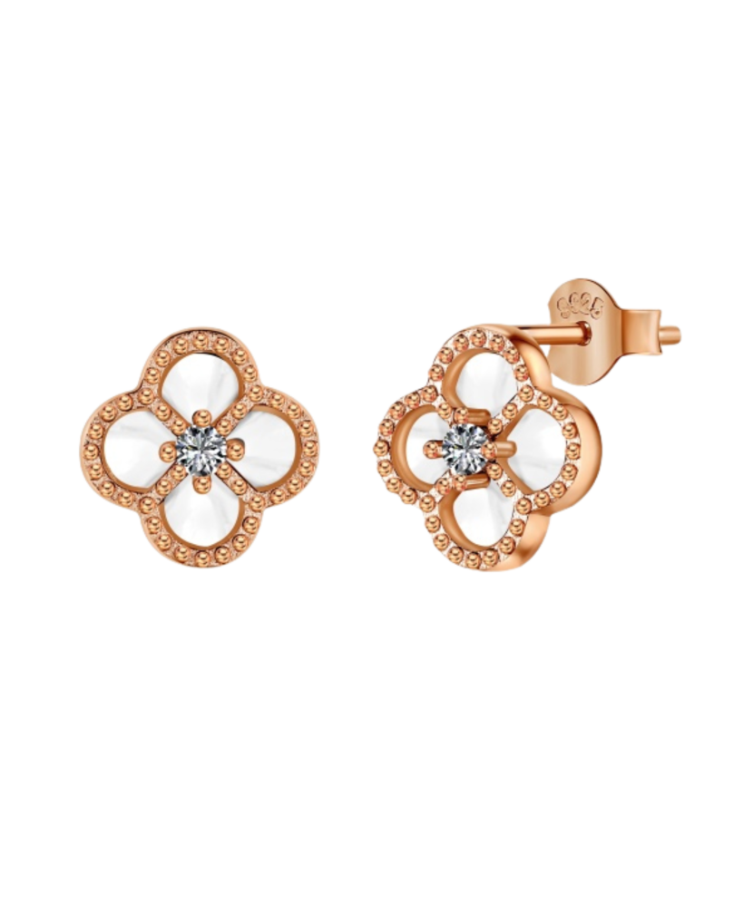 Gold-plated silver earrings with mother-of-pearl and zircons
