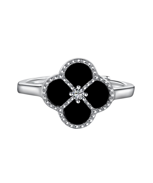 Sterling silver ring with onyx and zircons