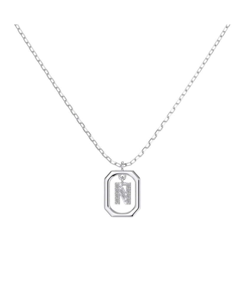 Sterling Silver chain with zircon pendant "Letter N"
