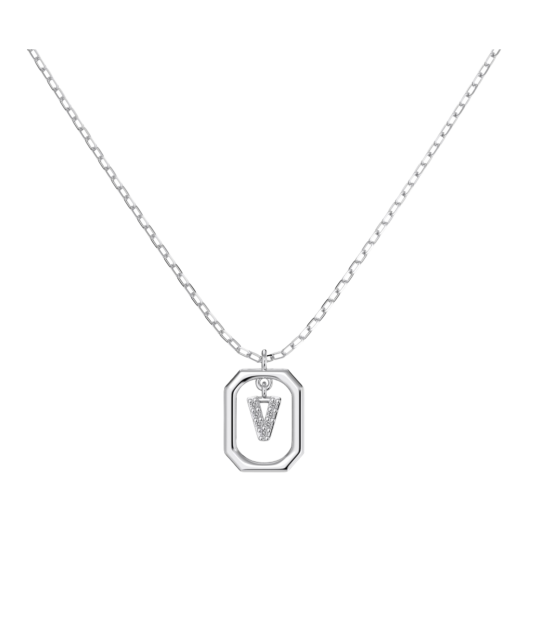 Sterling Silver chain with zircon pendant "Letter V"
