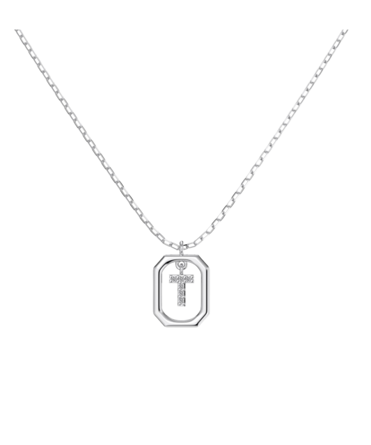 Sterling Silver chain with zircon pendant "Letter T"