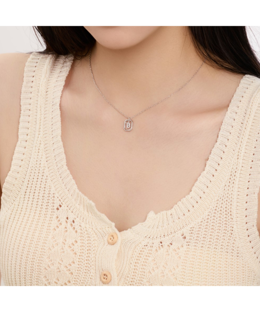 Sterling Silver chain with zircon pendant "Letter B"