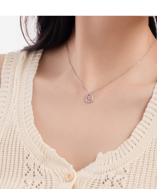 Sterling Silver chain with zircon pendant "Letter U"