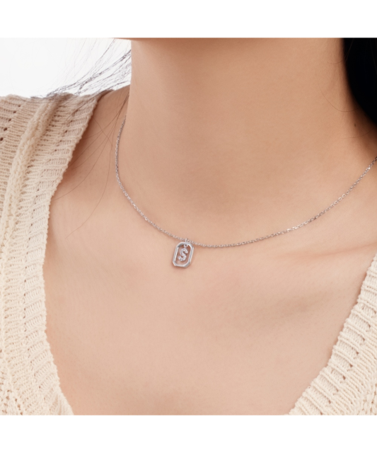 Sterling Silver chain with zircon pendant "Letter S"